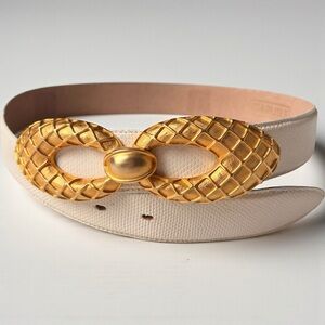 Carlisle Vintage 80s Belt Leather Ornate Brushed Gold Buckle Statement Glam XS